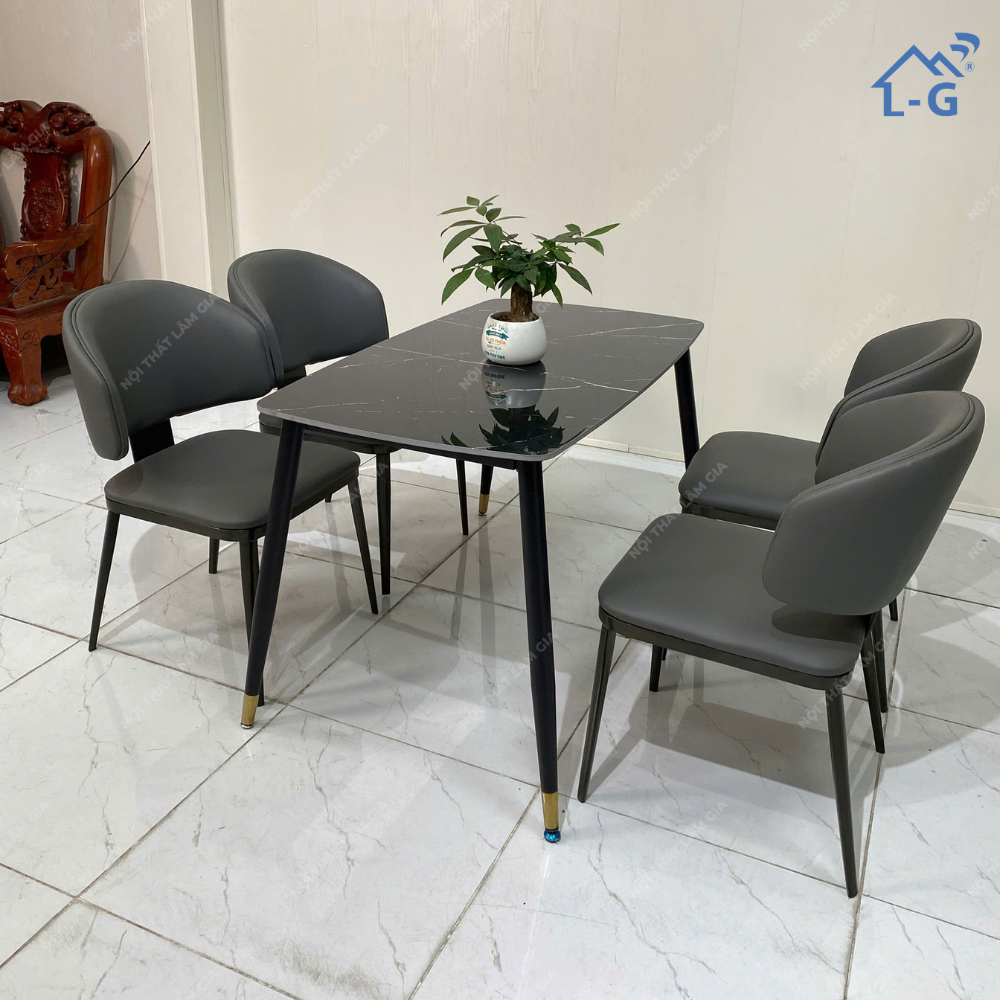 Bộ Bàn Ăn Mặt Đá Ceramic + 4 Ghế Cao Cấp (BBAMDCRM+4GCC)