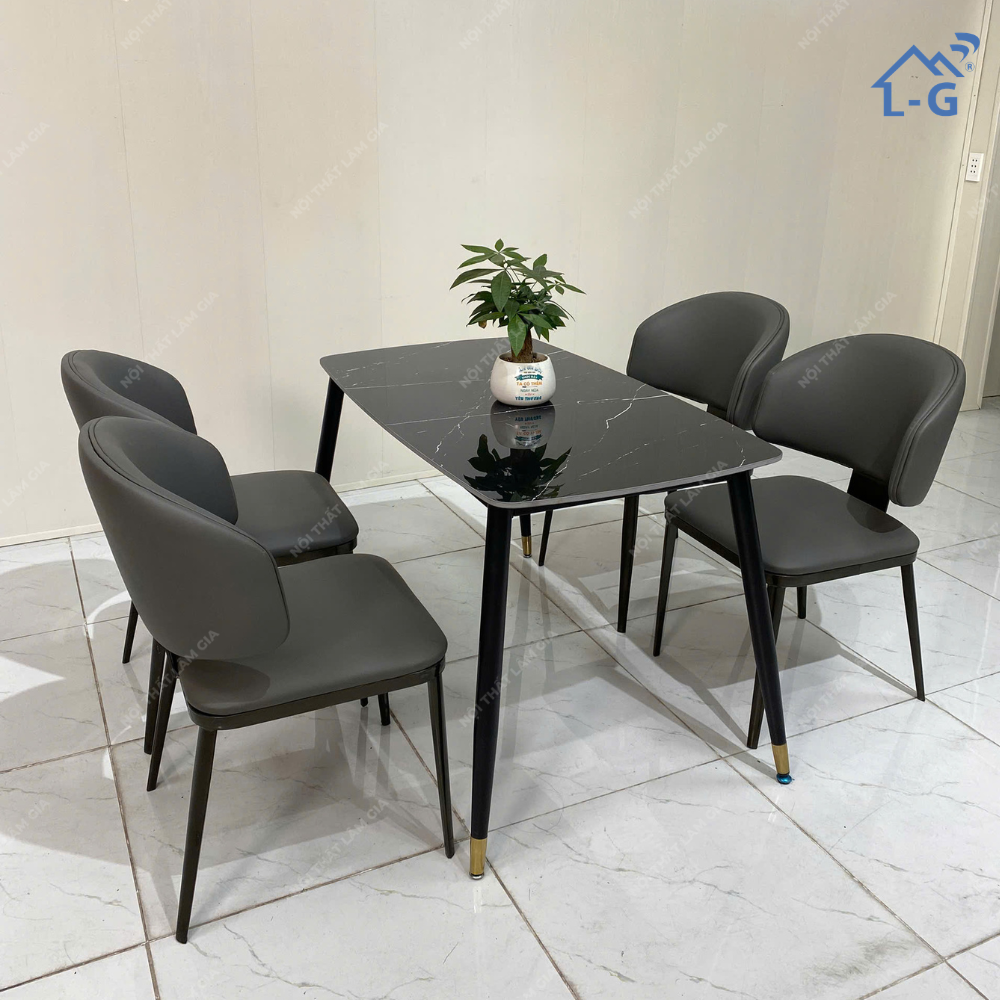 Bộ Bàn Ăn Mặt Đá Ceramic + 4 Ghế Cao Cấp (BBAMDCRM+4GCC)