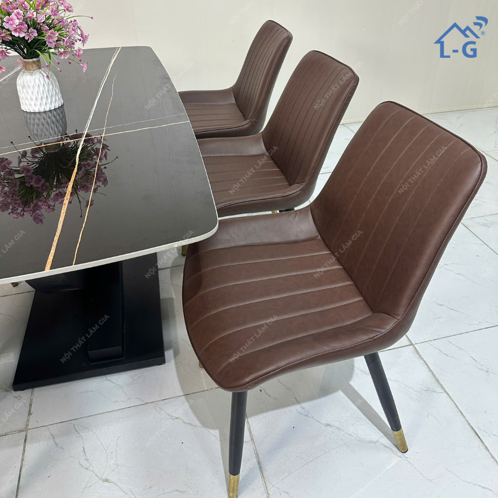 Bộ Bàn Ăn Mặt Đá Ceramic Chân Vin + 6 Ghế Loft Sọc (BBAMDCRMCV+6GLS)