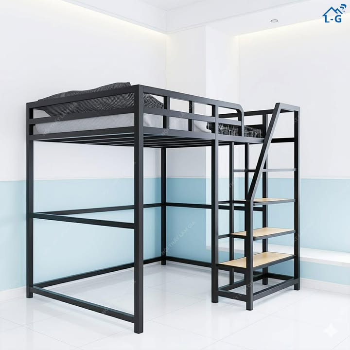 Giường Sắt 1 Tầng Cầu Thang Bậc Cao Cấp (GS1TCTBCC)