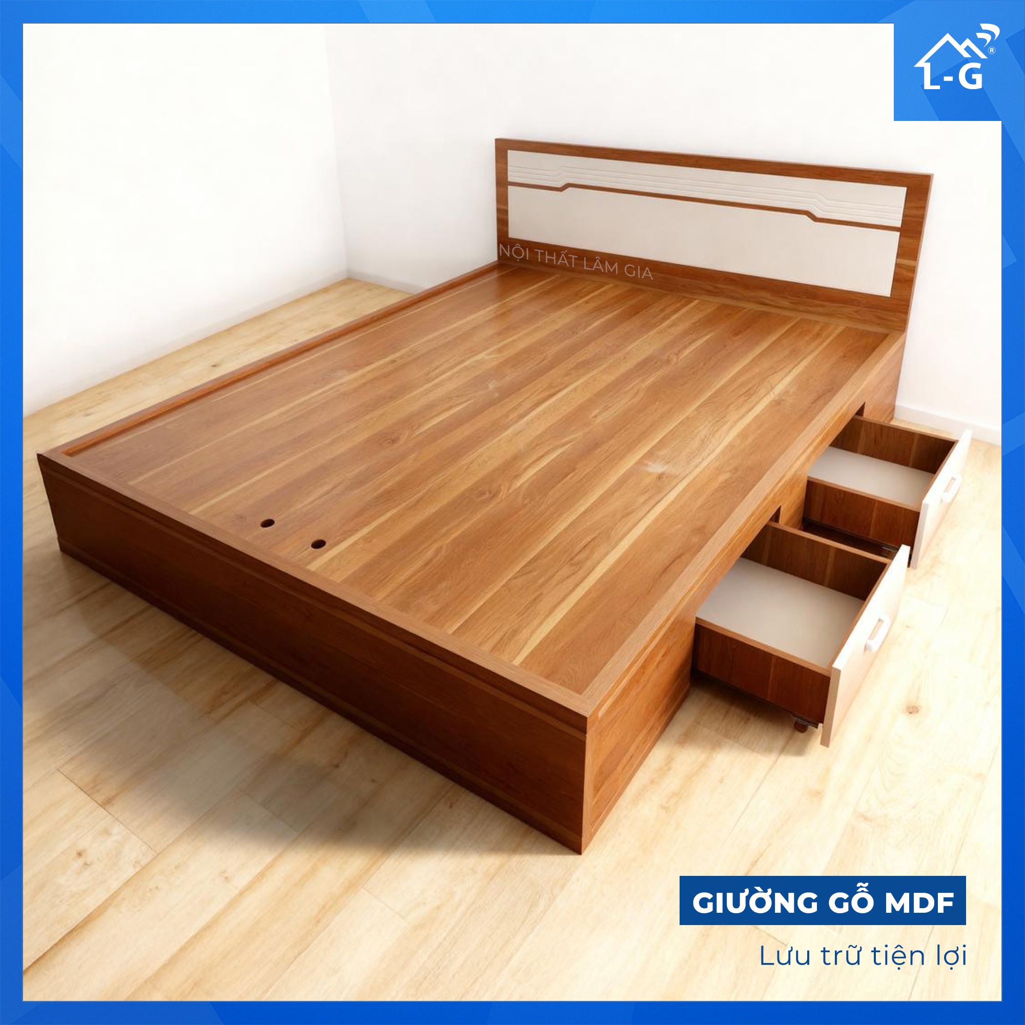 GIƯỜNG GỖ MDF KẺ CHÉO