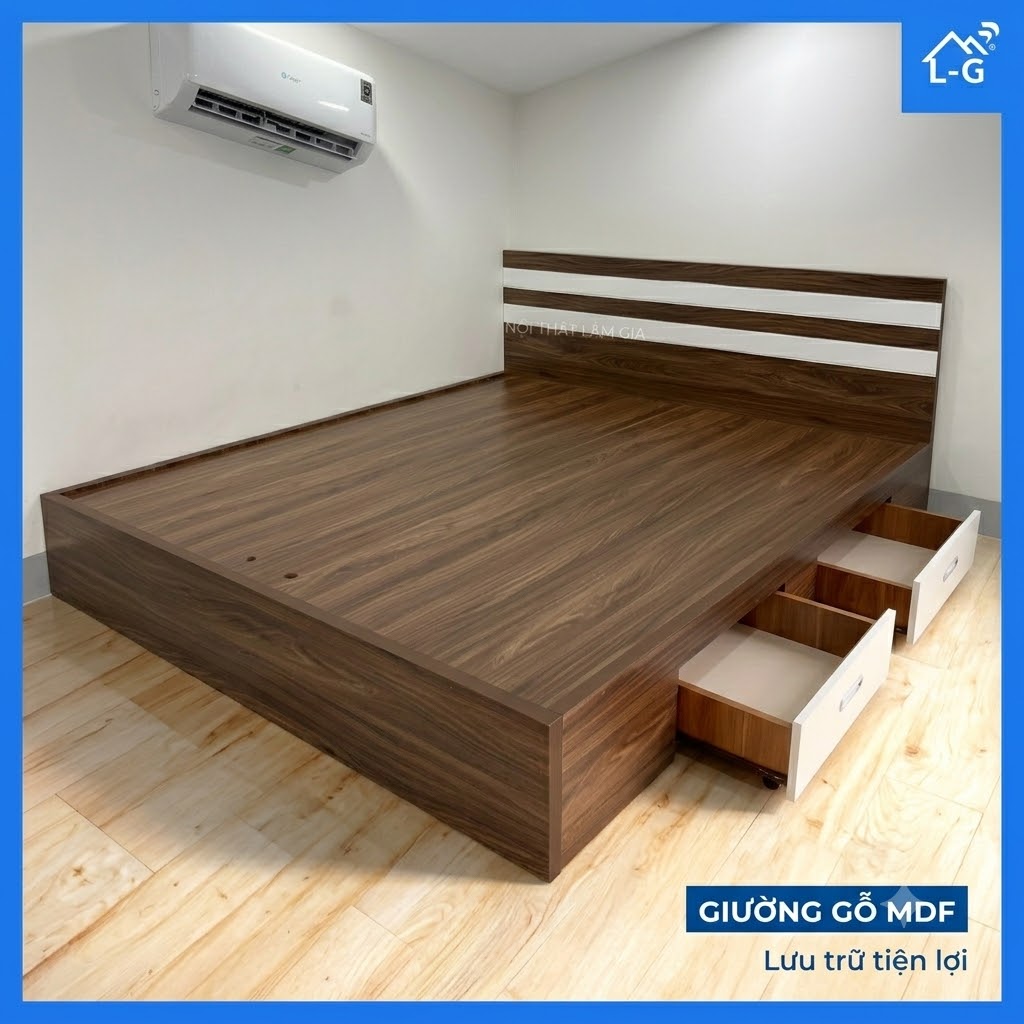 Giường Gỗ MDF Kẻ Sọc Ngang (GS-LG)