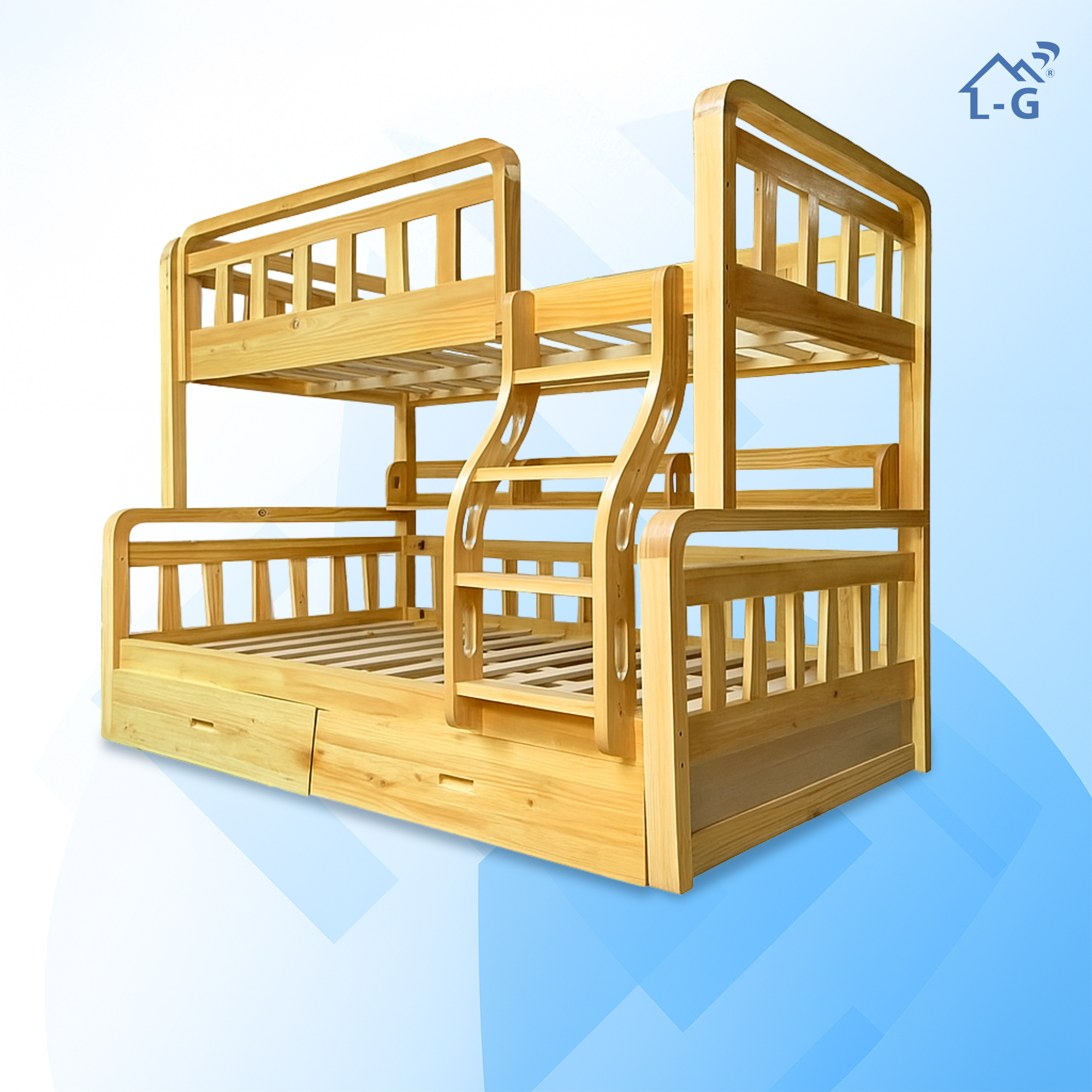 Giường 2 Tầng Lệch Gỗ Thông Mỹ - UBIN Cao Cấp