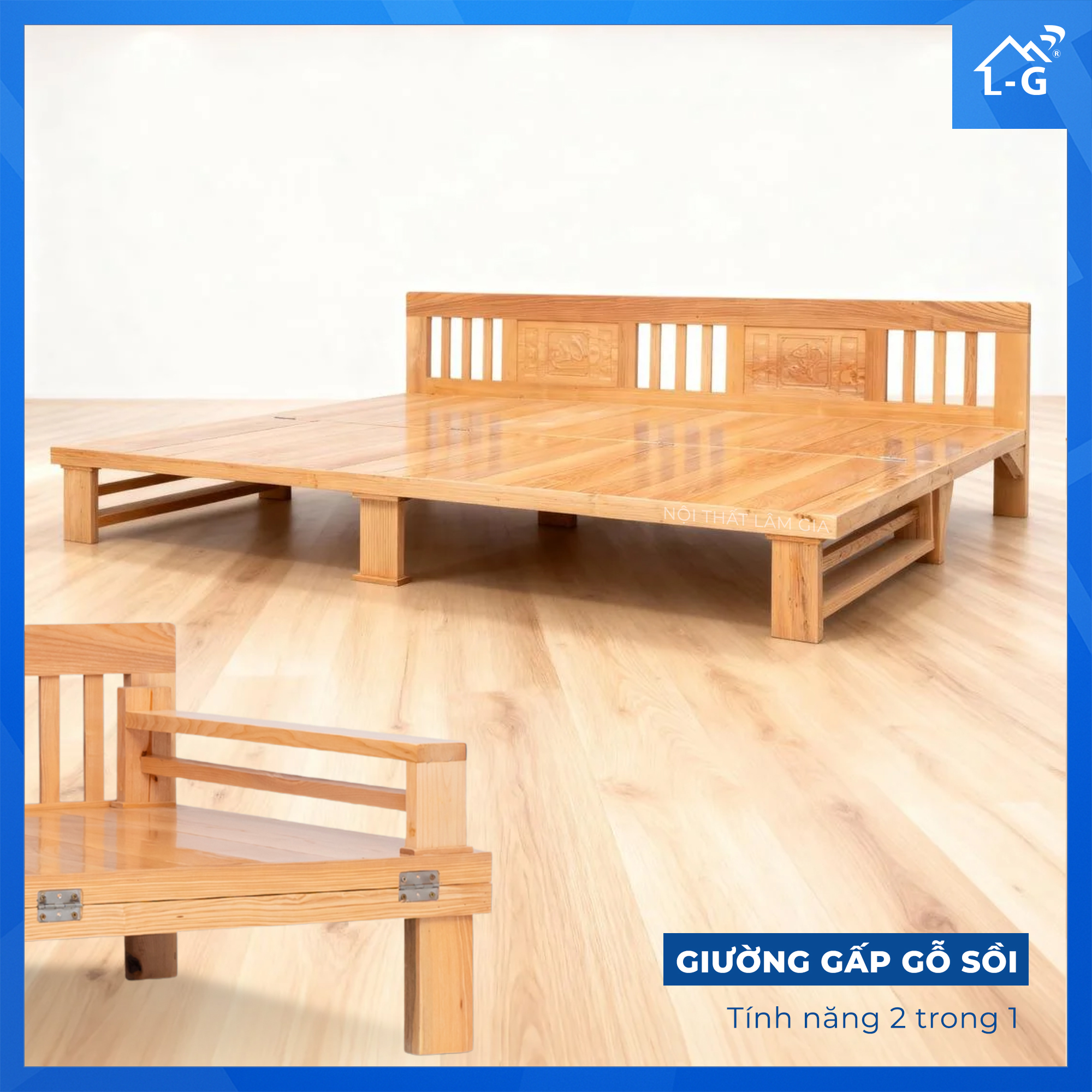 Giường Gỗ Sồi Gấp Thành Ghế Sofa