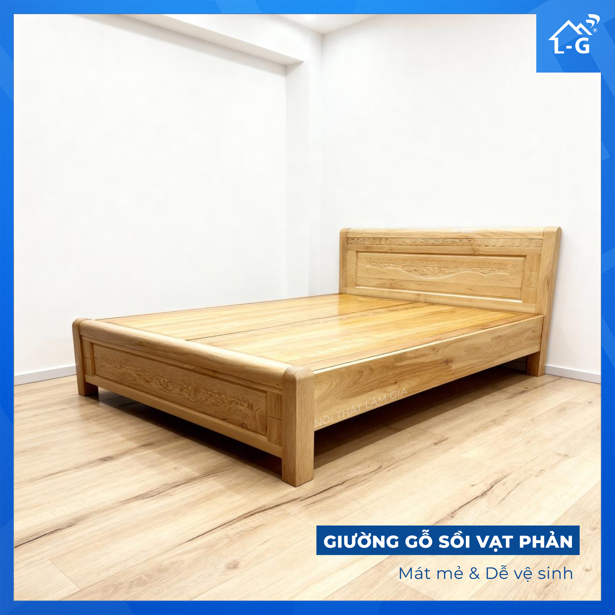 Giường Gỗ Sồi Tự Nhiên Lâm Gia Vạt Phản (GGSTNLGVP)