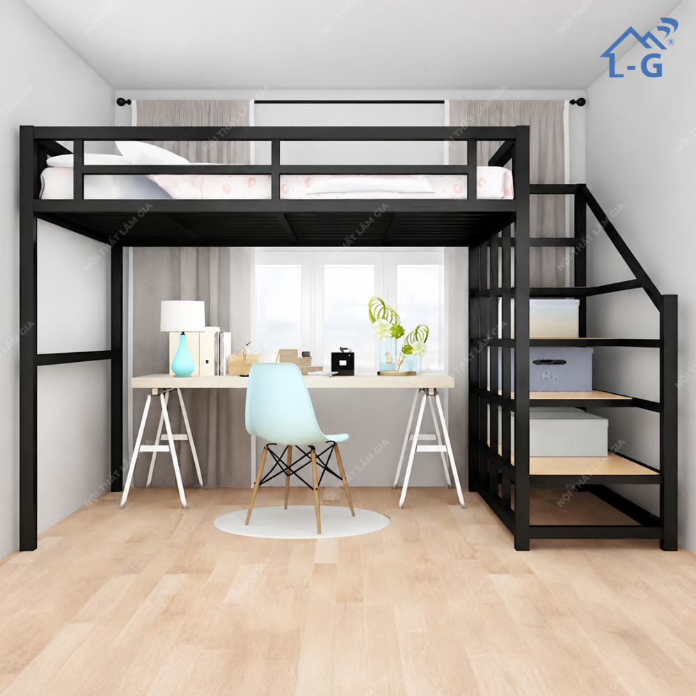 Giường Sắt 1 Tầng Cầu Thang Bậc Cao Cấp (GS1TCTBCC)