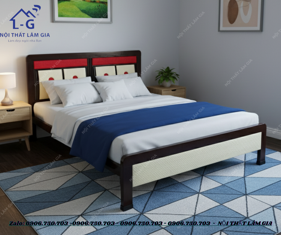 Giường Sắt Hộp Vuông 4x8 Sọc Đỏ