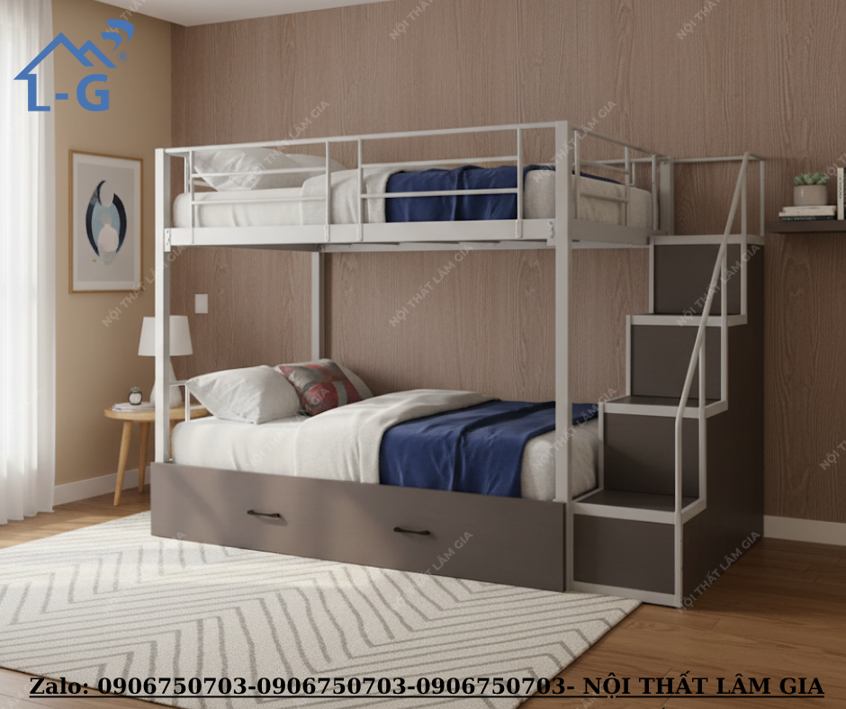 Giường Sắt Tầng Cầu Thang Hộp Bật