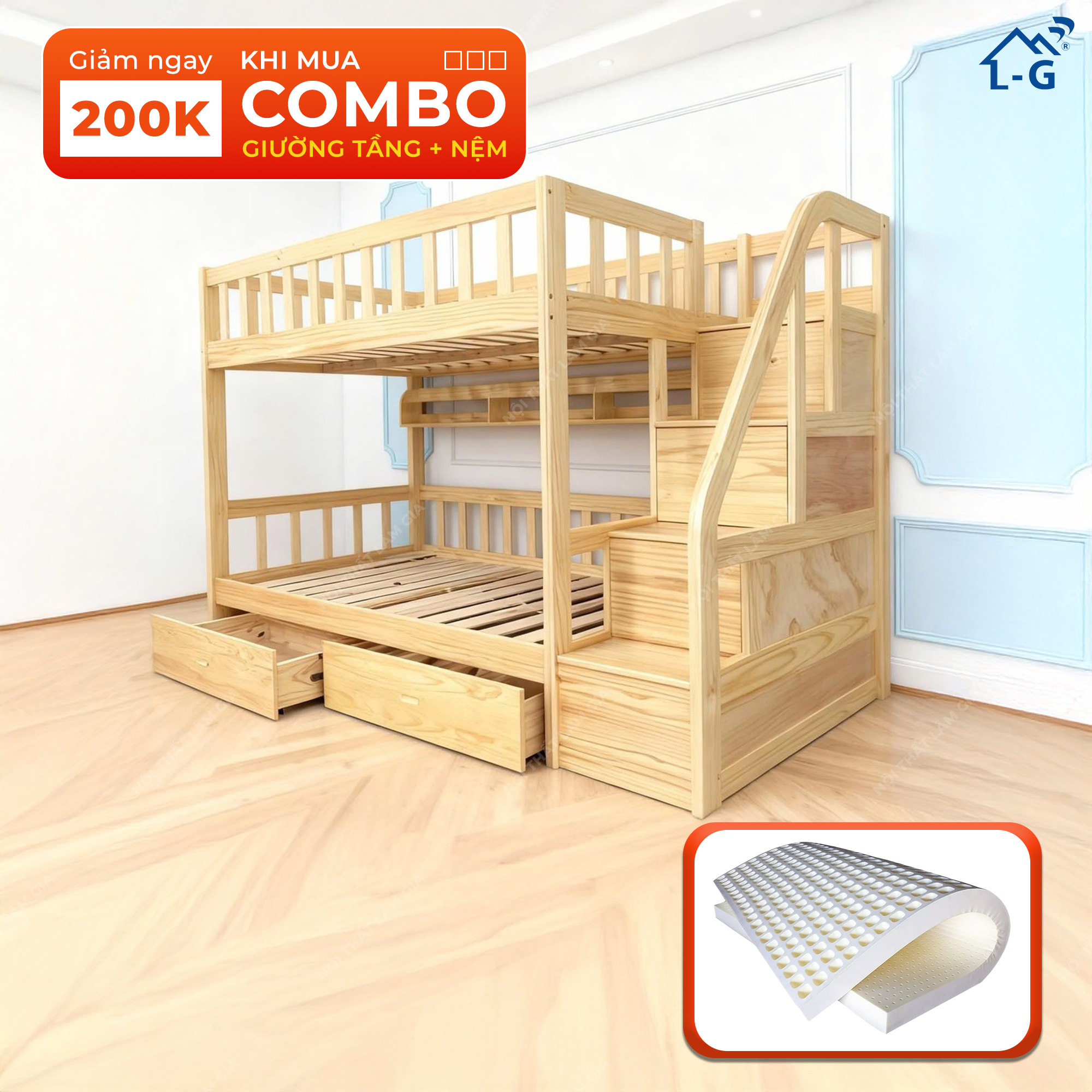 Giường Tầng Gỗ Thông Cao Cấp Đủ Kích Thước - BEN