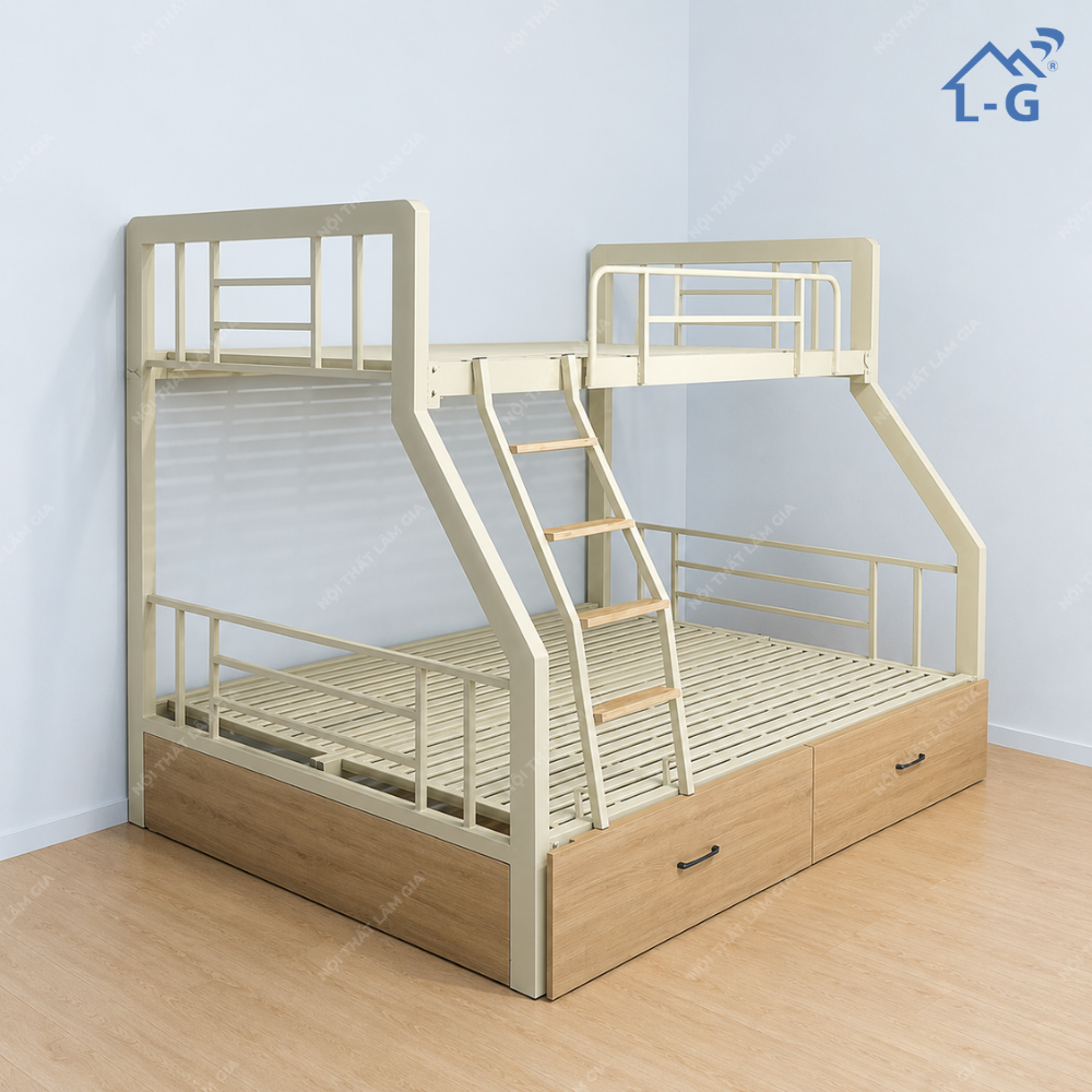 Giường Tầng Sắt Hộp 4x8 Hộc Kéo (GTSH4x8HK)