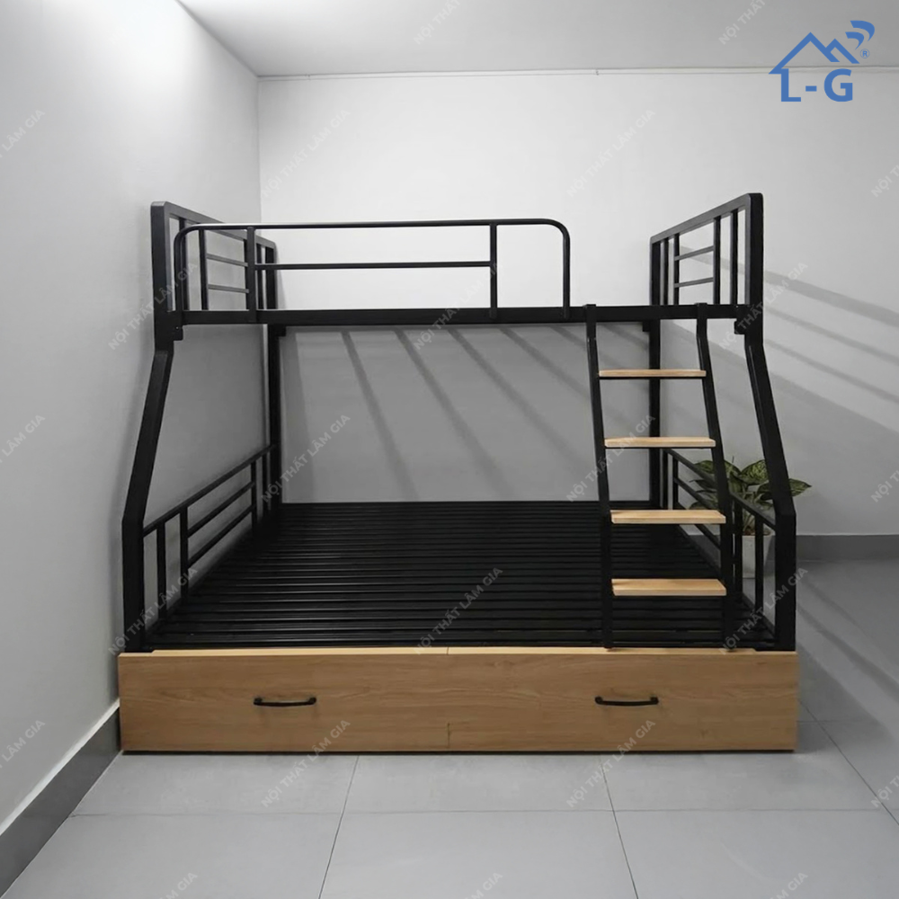 Giường Tầng Sắt Hộp 4x4 Hộc Kéo (GTSH4x8HK)