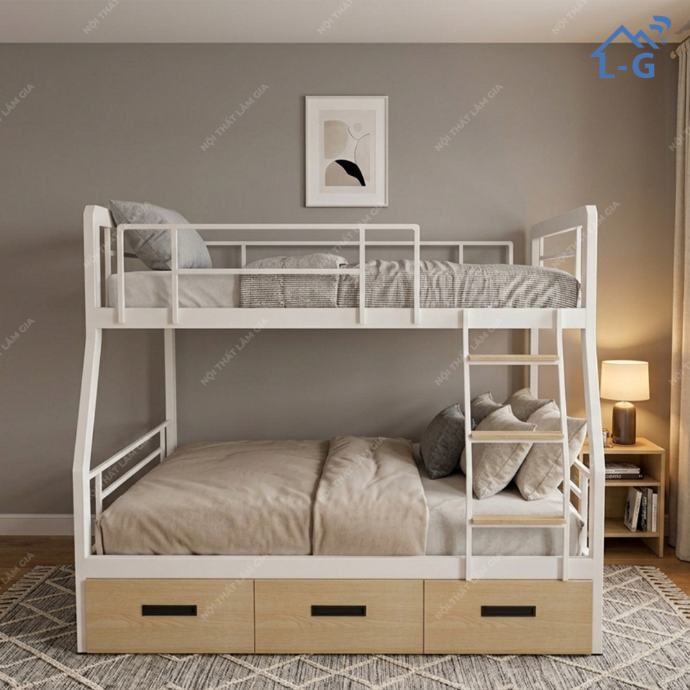 Giường Tầng Sắt Hộp 4x8 Hộc Kéo (GTSH4x8HK)