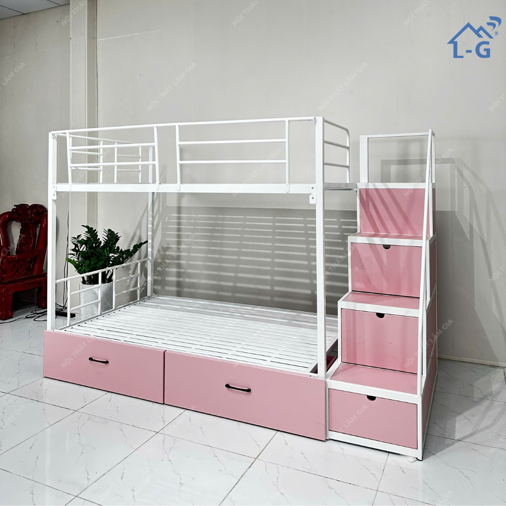 Giường Tầng Sắt Hộp Vuông 4x4 Cầu Thang Bậc Hộp Kéo Bên Hông (GTS4X4CTBHK)