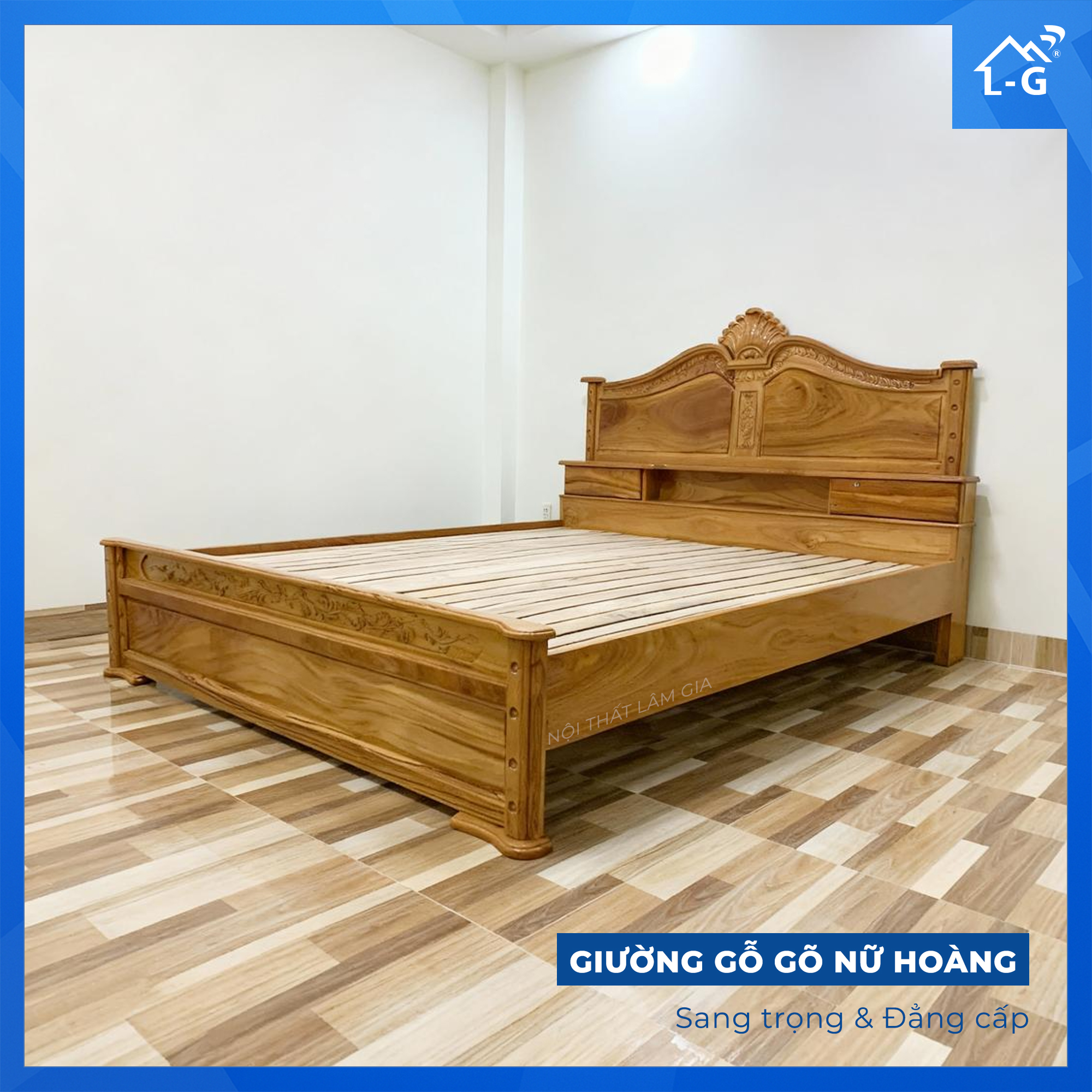 Giường gỗ Gõ cao cấp mẫu Nữ Hoàng