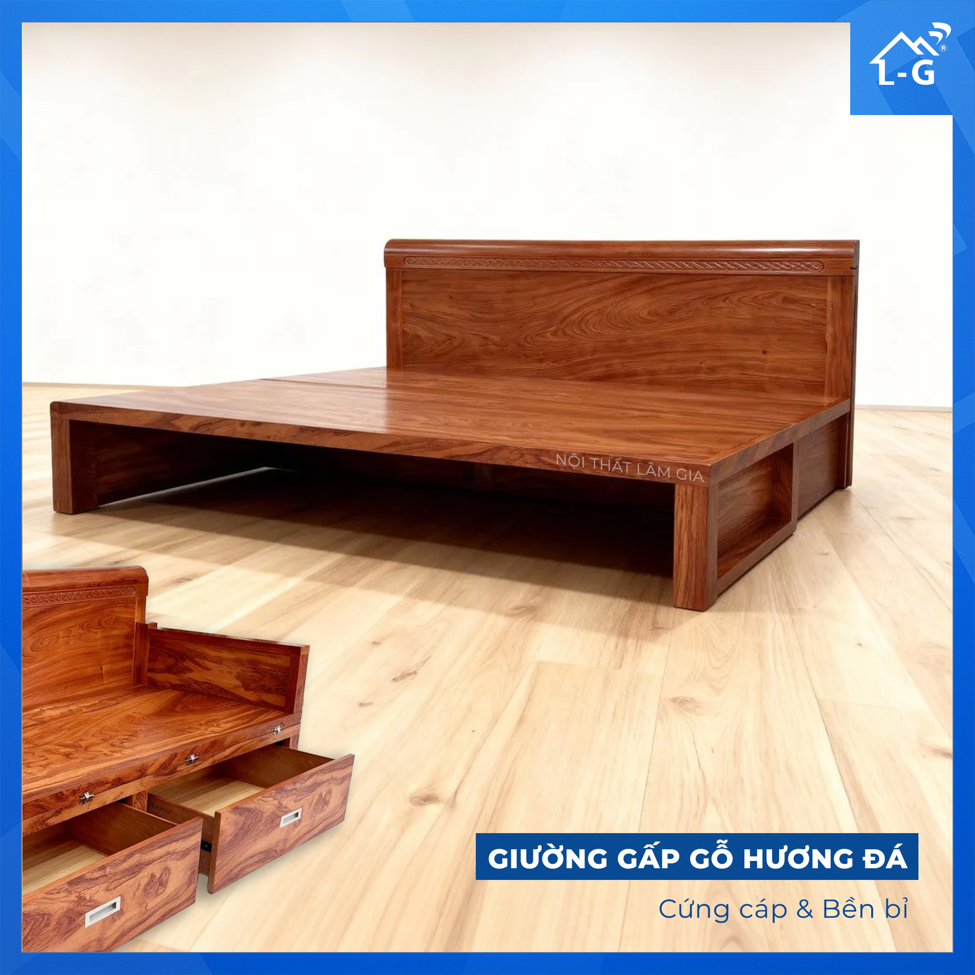 Giường gỗ gấp phủ Hương Đá Lâm Gia