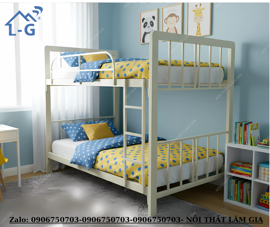 Giường sắt 2 tầng thẳng hộp vuông 4x8 Thịnh Phát cao cấp