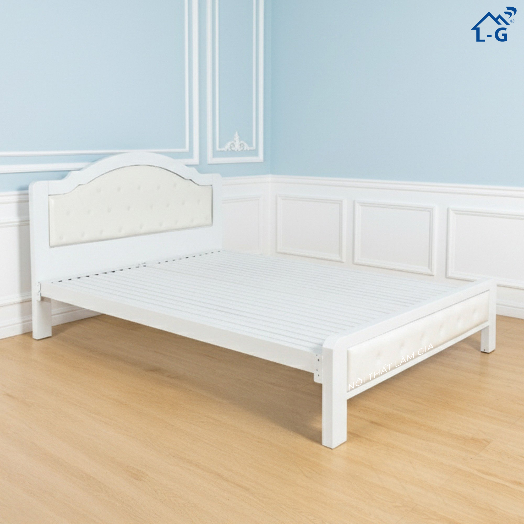 Giường Sắt Đơn Hộp 5x10 Đầu Nệm Cao Cấp (GS-DNCC)