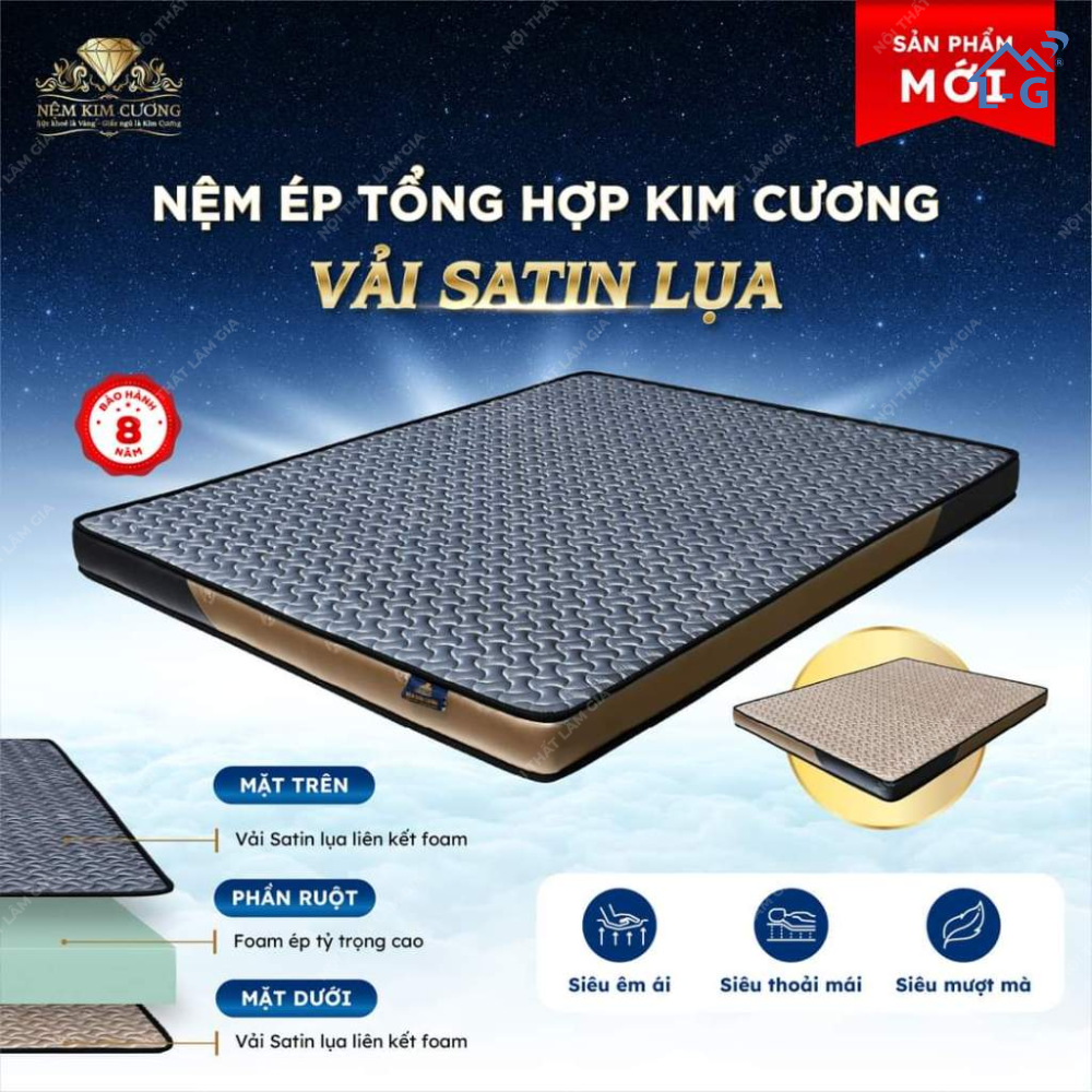 Nệm Foam Mềm Mại Ép Tổng Hợp Kim Cương (NTH-KC) Dày 17cm