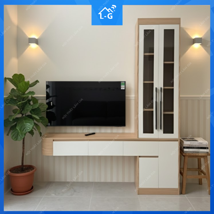 THI CÔNG TỦ KỆ TIVI NHỰA ECOPLAST TÍNH THEO MÉT DÀI