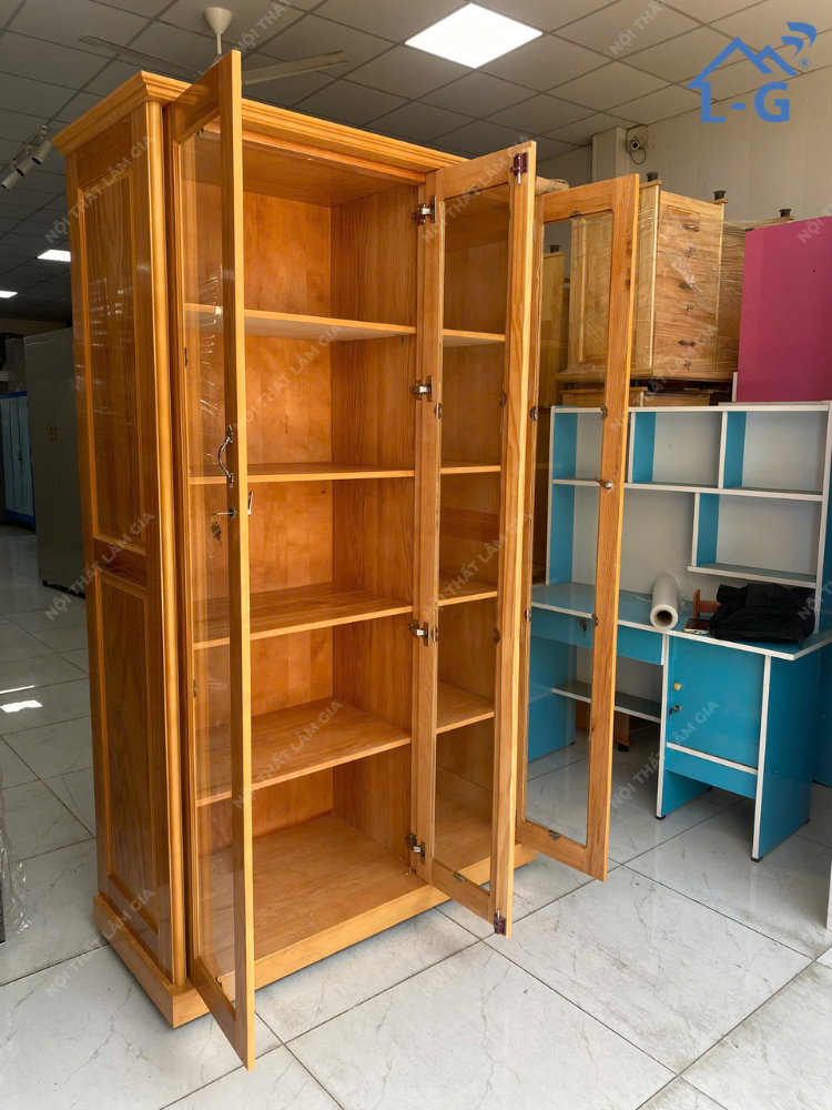 Tủ Hồ Sơ 3 Cánh Kính Gỗ Sồi Cao Cấp (THS3CKGSCC)