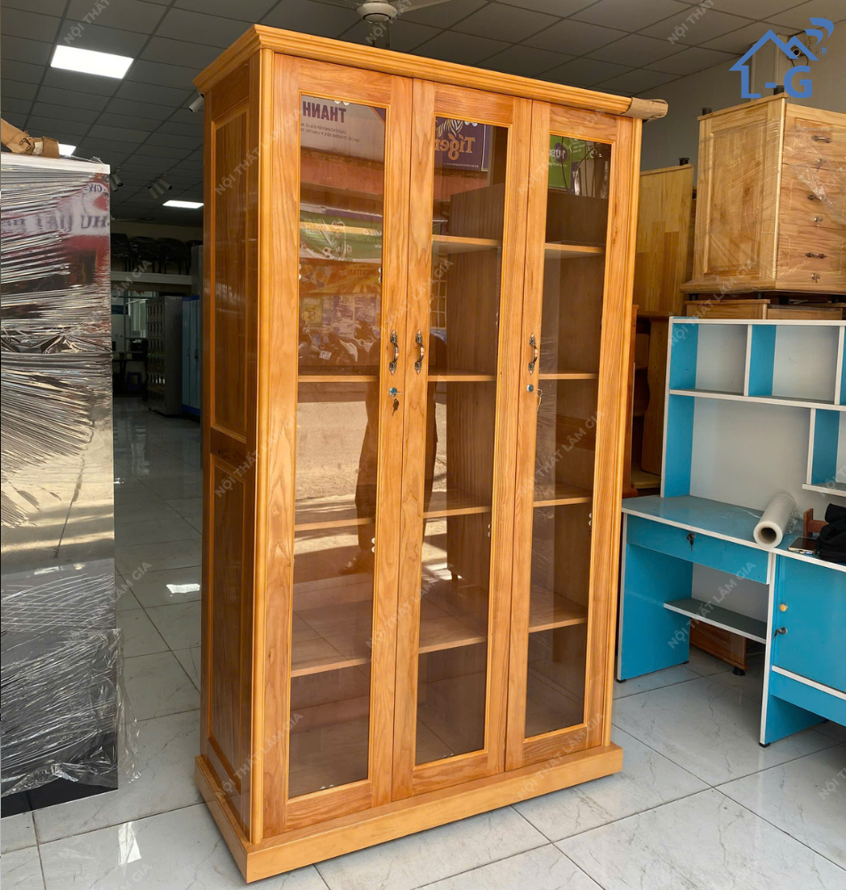 Tủ Hồ Sơ 3 Cánh Kính Gỗ Sồi Cao Cấp (THS3CKGSCC)