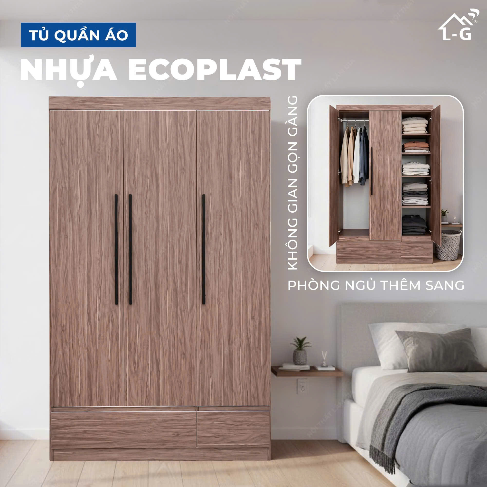 Tủ Quần Áo Nhựa Ecoplast 3 Cánh (TQANE3C)