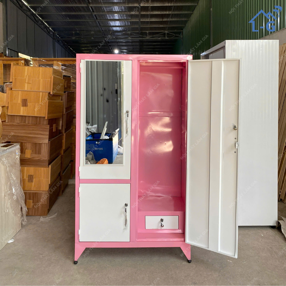 Tủ Quần Áo Sắt Sơn Tĩnh Điện Có Gương (TQASSTDCG)