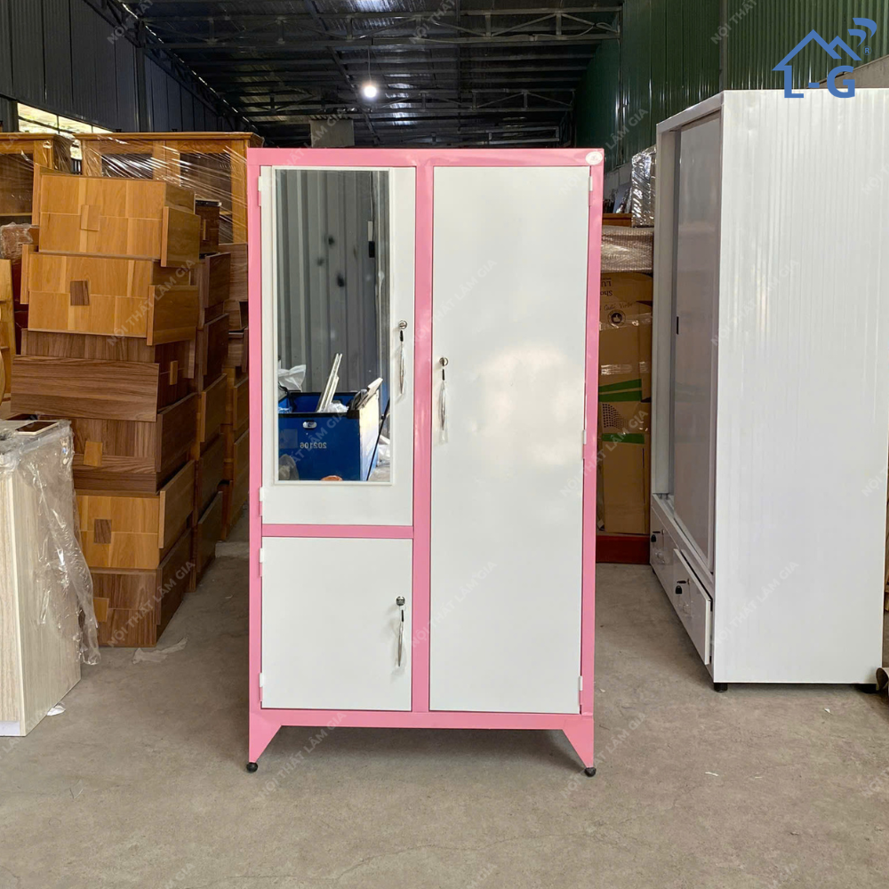 Tủ Quần Áo Sắt Sơn Tĩnh Điện Có Gương (TQASSTDCG)