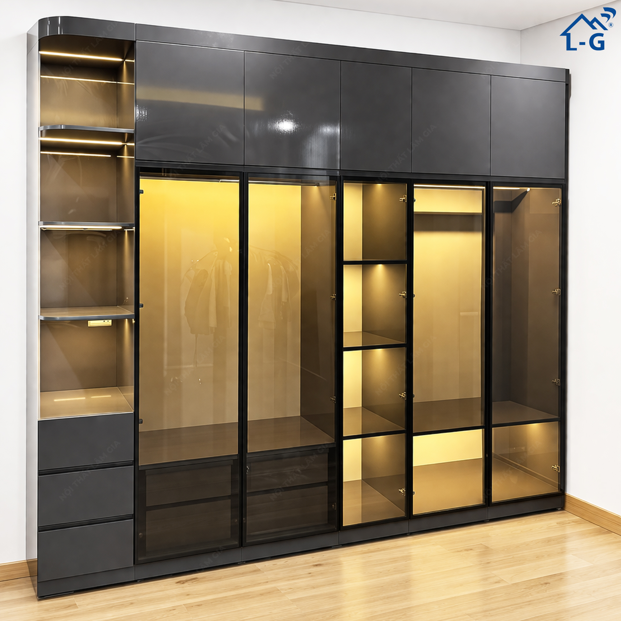 Thi Công Tủ Quần Áo Khung Nhựa Ecoplast Cánh Khung Nhôm Cánh Kính (TQA_LG)