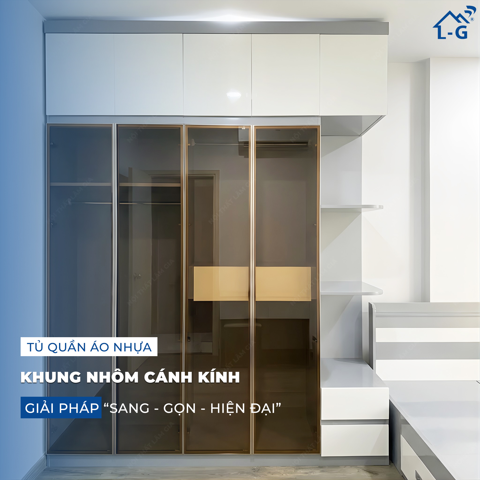 Thi Công Tủ Quần Áo Khung Nhựa Ecoplast Cánh Khung Nhôm Cánh Kính (TQA_LG)