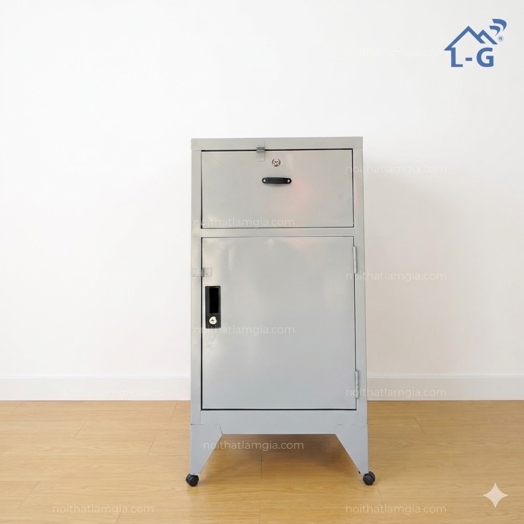 Tủ Đầu Giường Sắt Sơn Tĩnh Điện 1 Cánh Mở + 1 Hộc Bật (TDG-LG)