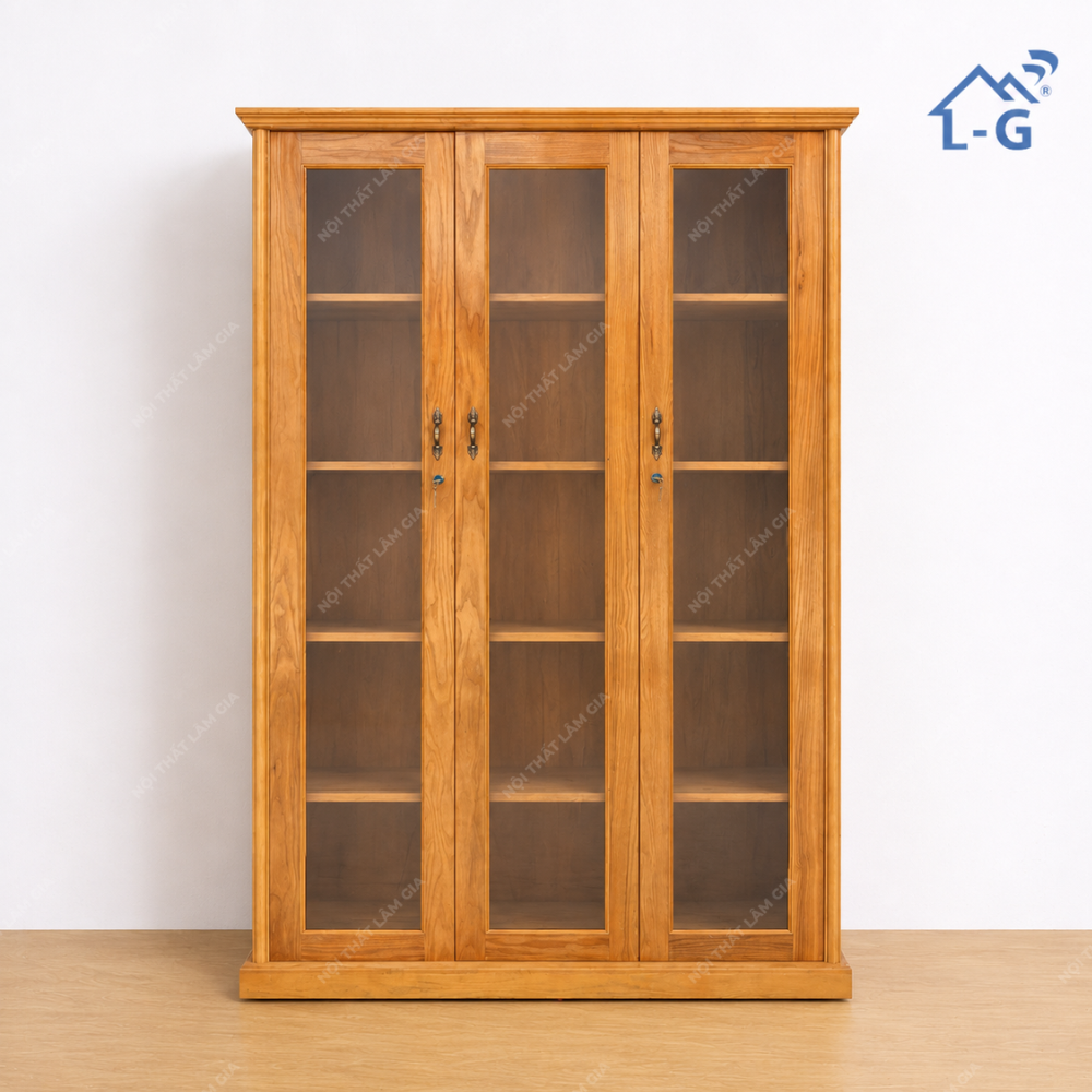 Tủ Hồ Sơ 3 Cánh Kính Gỗ Sồi Cao Cấp (THS3CKGSCC)