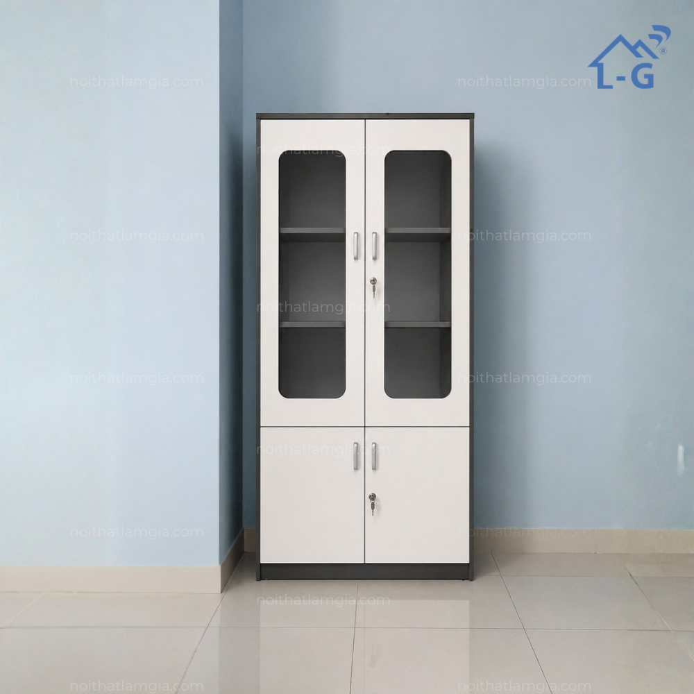 Tủ Hồ Sơ Gỗ MDF 2 Cánh Kính + 2 Cánh Mở (THSGMDF2CK2CM)