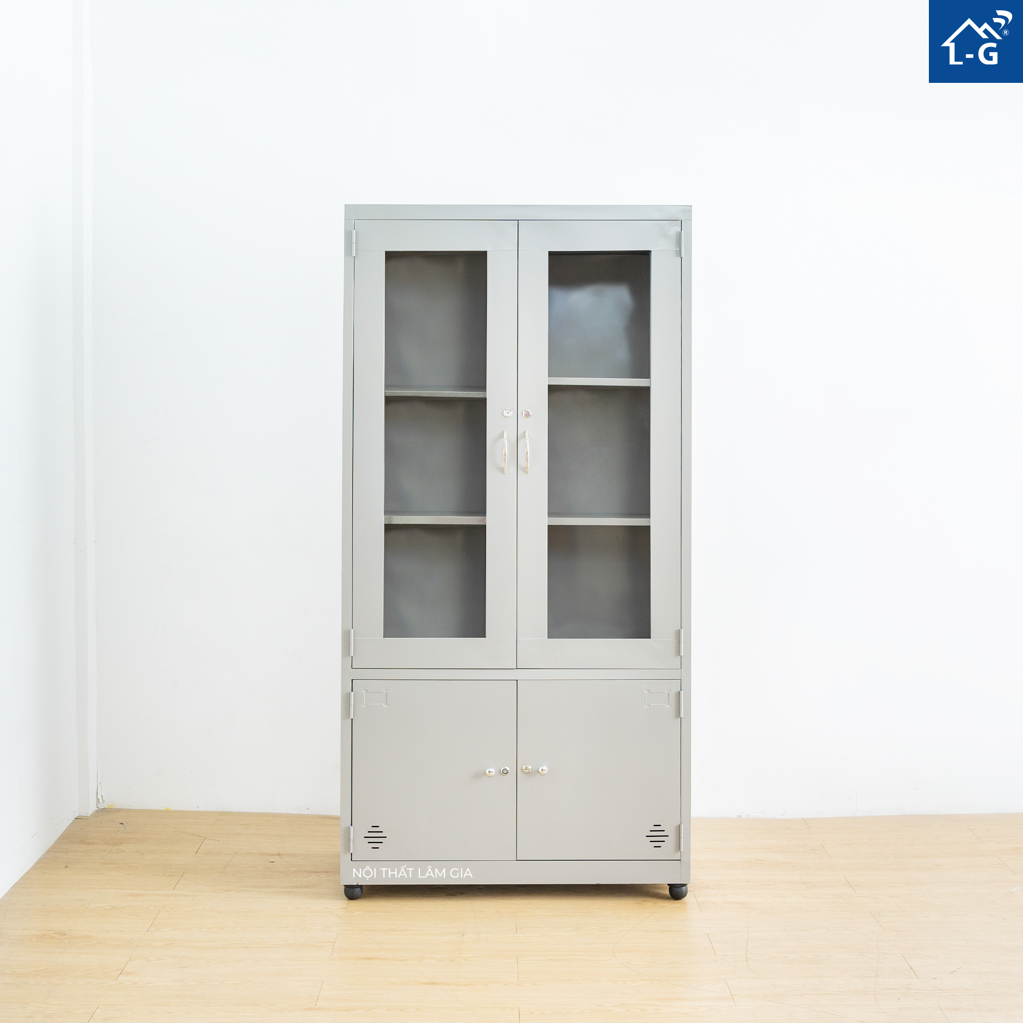 Tủ Hồ Sơ Sắt Sơn Tĩnh Điện 2 Cánh Kính + 2 Cánh Mở Cao Cấp (THS-LG)
