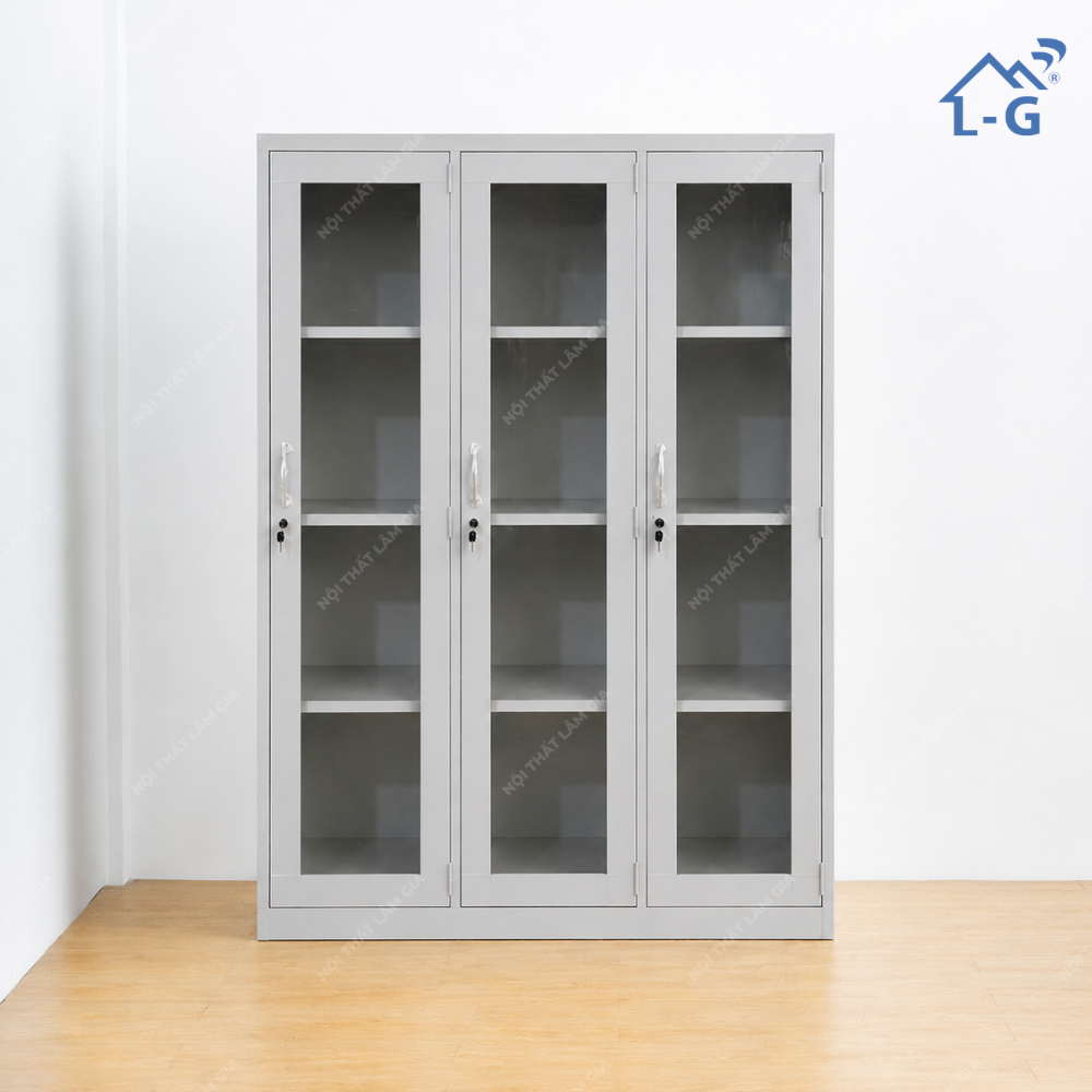 Tủ Hồ Sơ Sắt Tĩnh Điện 3 Cửa Kính Trong Suốt Cao Cấp - TLP3CKTS