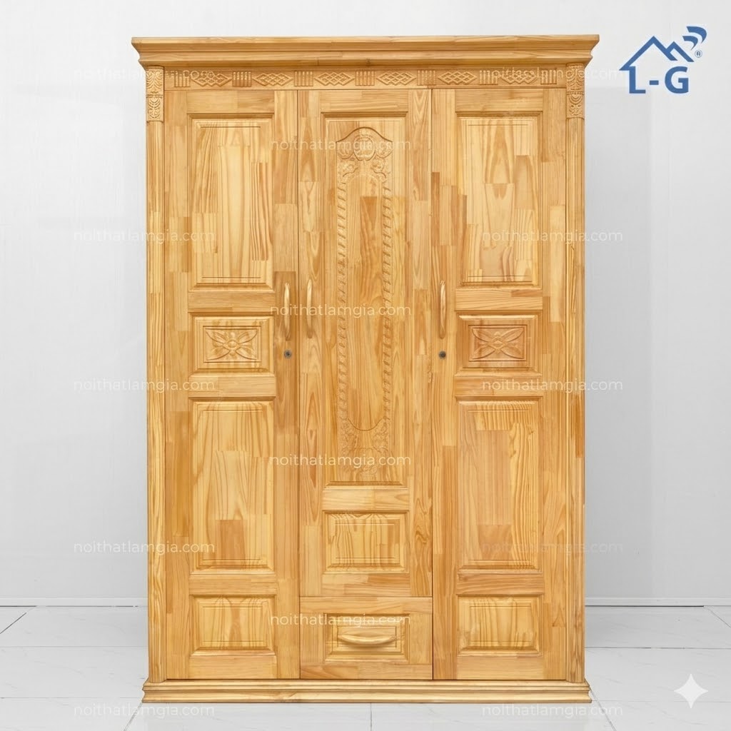 Tủ Quần Áo Gỗ Thông Tự Nhiên Lâm Gia (TQA-LG)