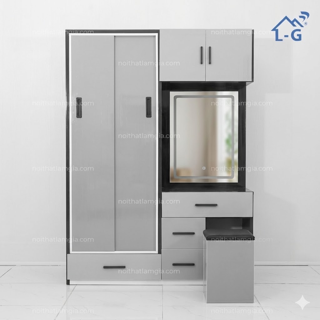 Tủ Quần Áo Nhựa Đài Loan Liền Bàn Trang Điểm 1m25 (TQA_LG)