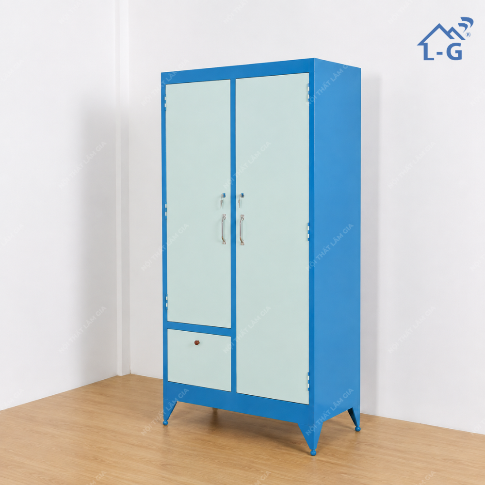 Tủ Quần Áo Sắt Sơn Dầu Lâm Gia 2 Cánh Không Gương (TQASSDLG2CKG)