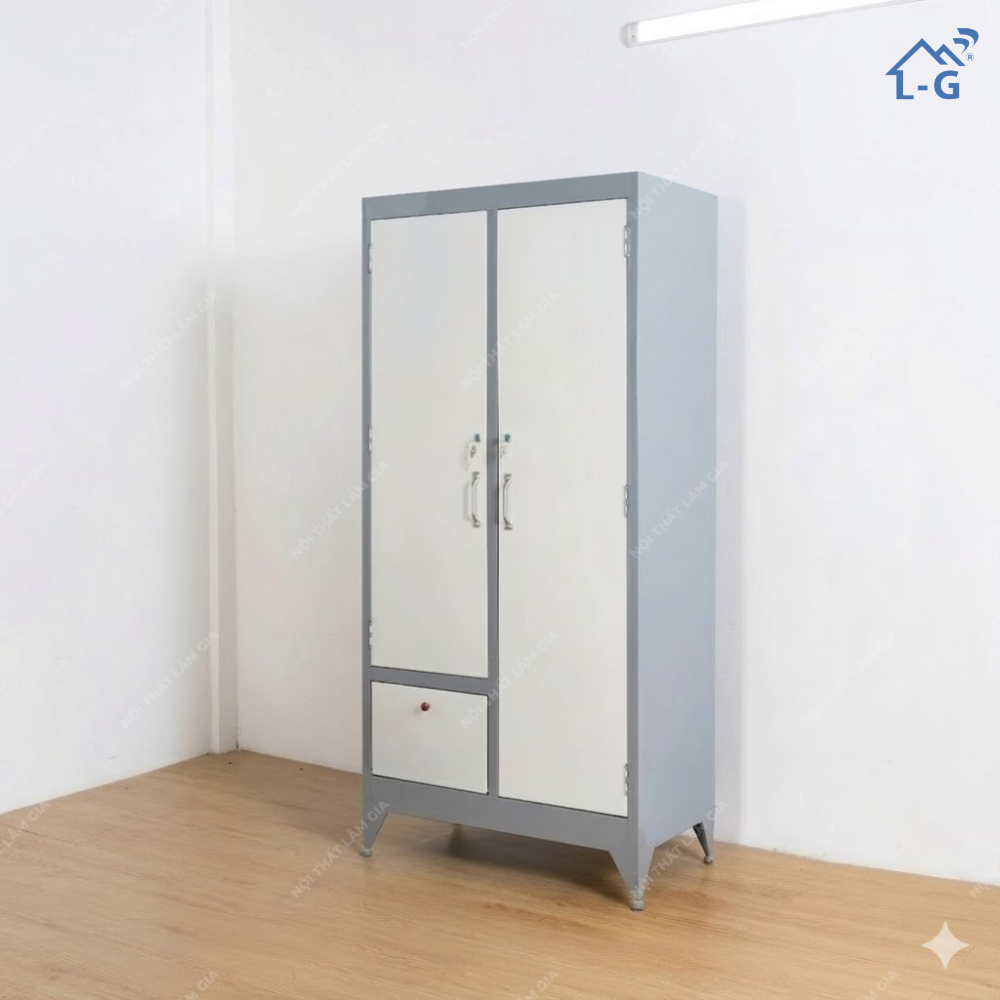 Tủ Quần Áo Sắt Sơn Dầu Lâm Gia 2 Cánh Không Gương (TQASSDLG2CKG)