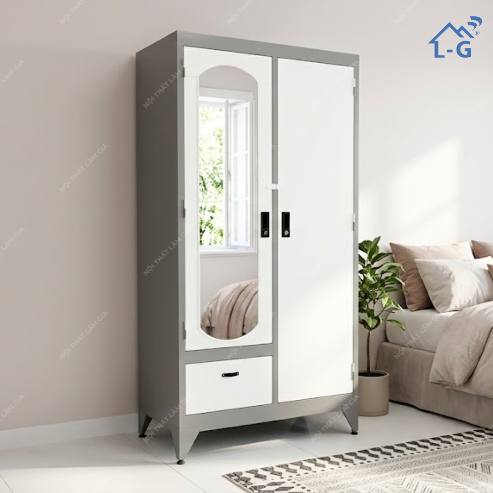Tủ Quần Áo Sắt Sơn Tĩnh Điên 2 Cánh Giá Rẻ (TQA-LG)