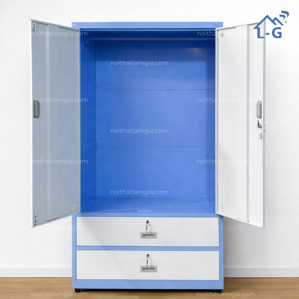 Tủ Quần Áo Sắt Sơn Tĩnh Điện 2 Cánh Mở 2 Hộc Kéo (TQASSTD2C2H)