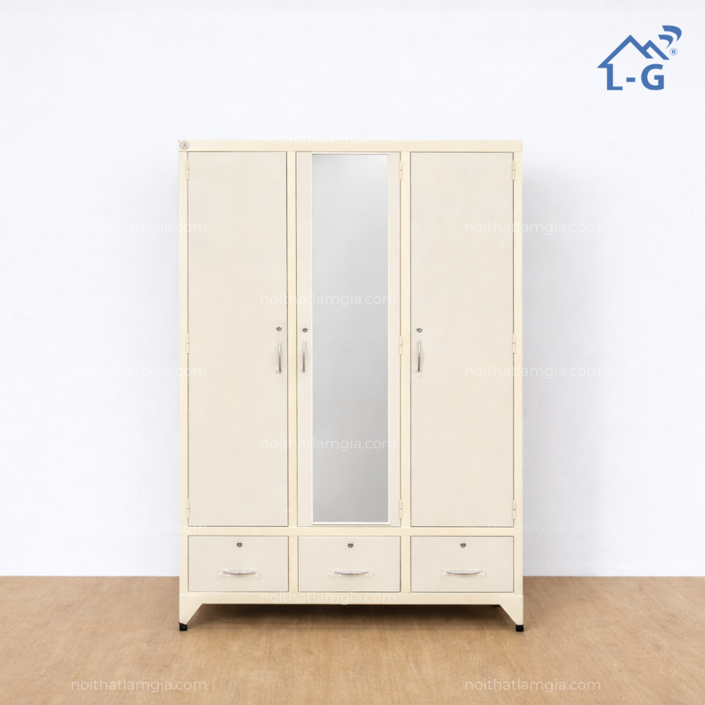 Tủ Quần Áo Sắt Sơn Tĩnh Điện 3 Cánh Mở 3 Hộc Kéo (TQASSTD3C3H)