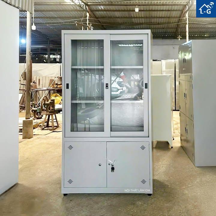 Tủ hồ sơ 4 cánh kiếng 2 cánh kiếng lùa + 2 cánh mở dưới