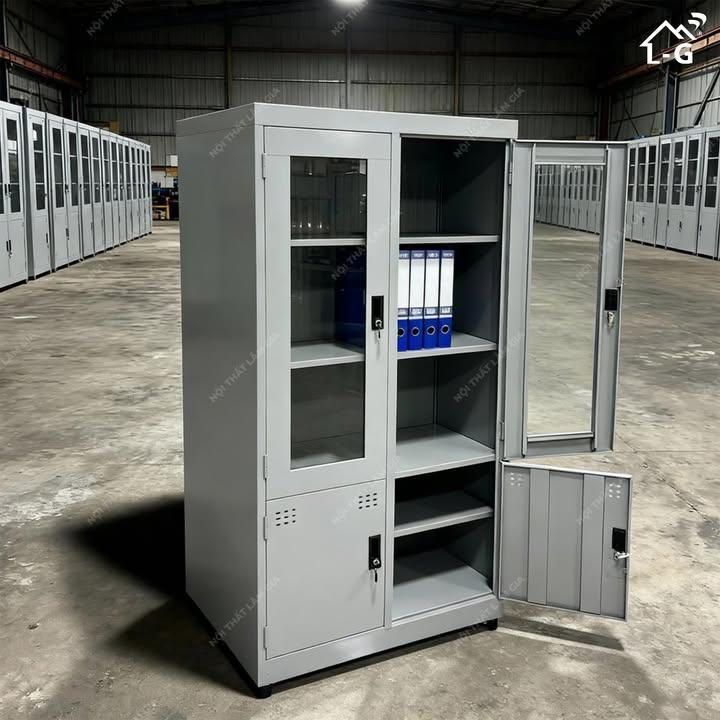 Tủ Hồ Sơ Sắt Sơn Tĩnh Điện 2 Cánh Kính + 2 Cánh Mở (THS-LG)