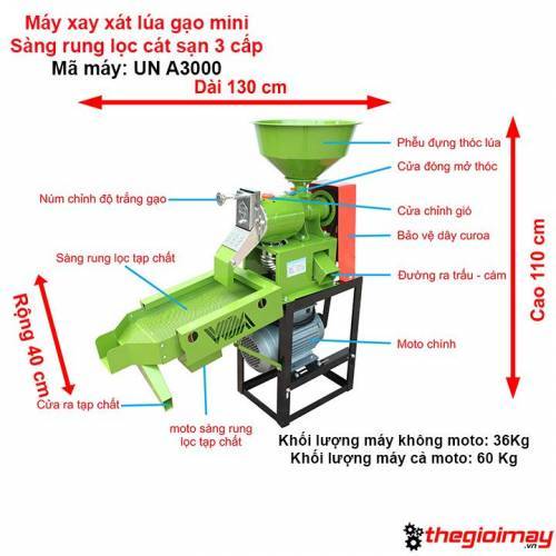 MÁY XÁT GẠO MINI UN A3000 3KW 2900 220V