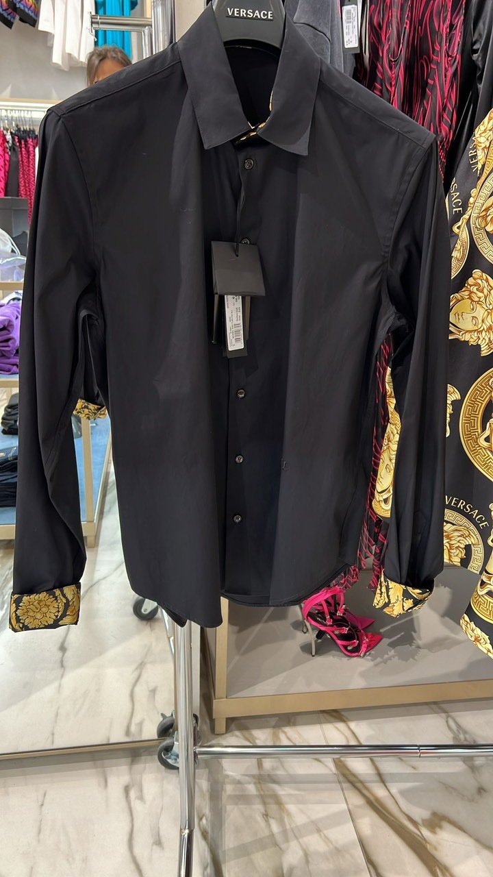 Áo sơmi nam , ống tay áo hoa vàng PLAIN POPLIN