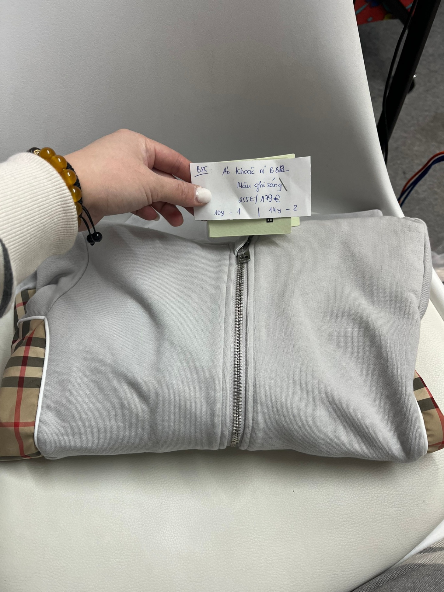 Áo NOLEN hoodie BBR xám kẻ check