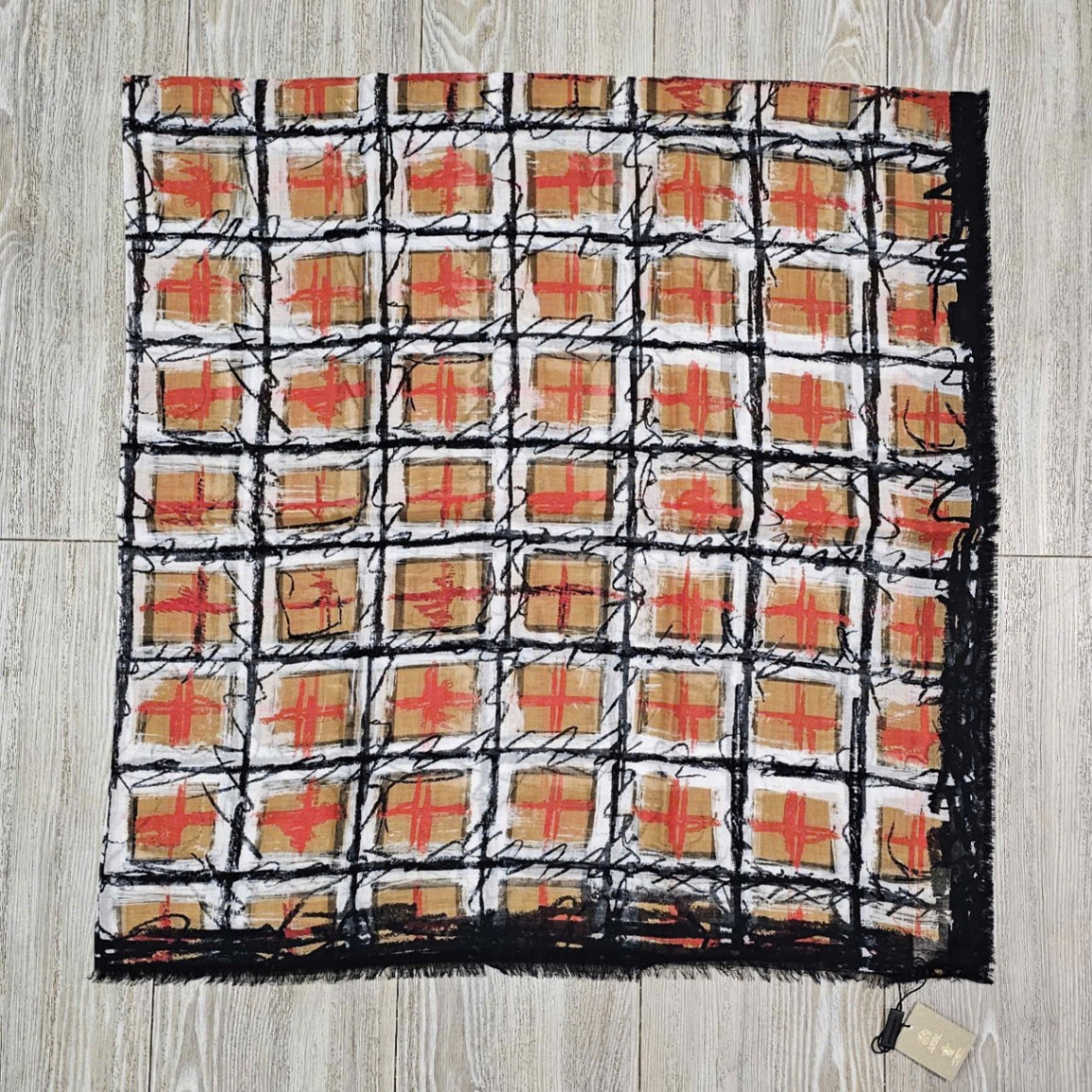 Khăn BBR vuông đen phối đỏ (100% cotton) 135x135