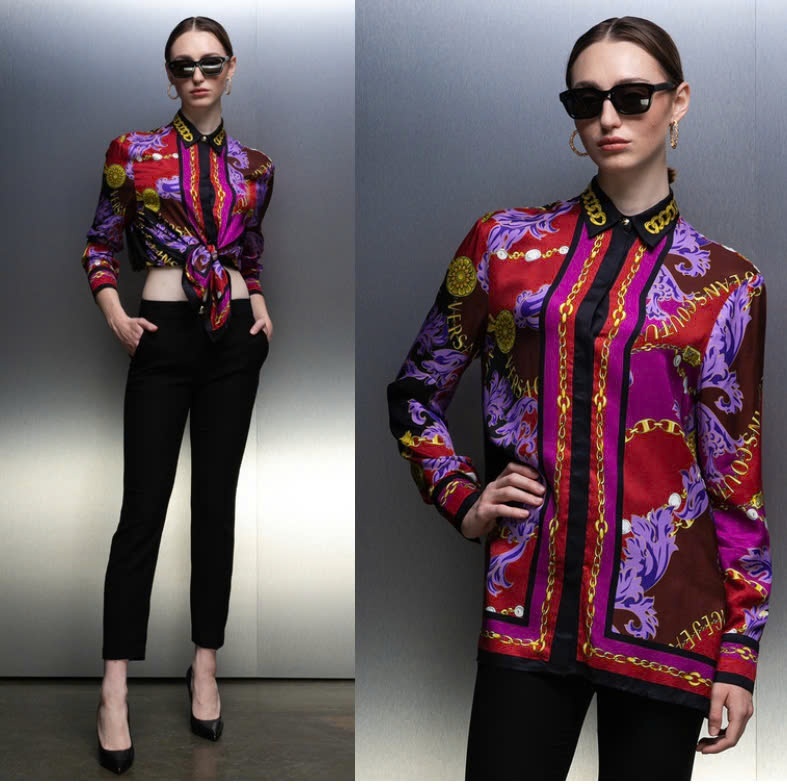 Sơ mi hoa văn tím Versace Jeans Couture 75HAL2P2
