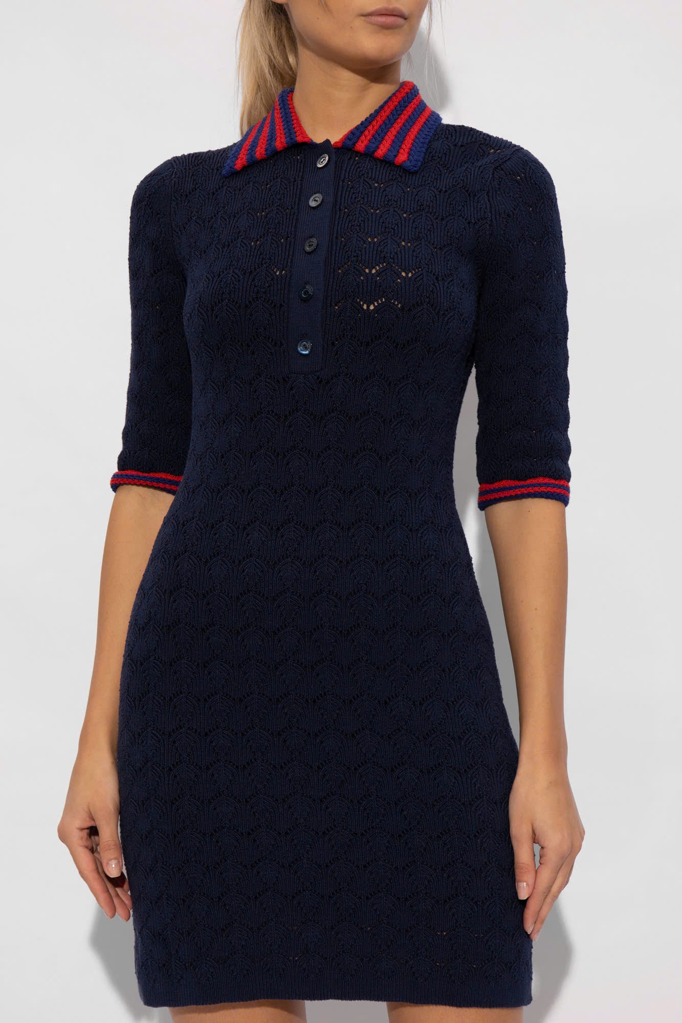 Váy len GG xanh navy ngắn tay - 792041 (có váy lót trong đen)